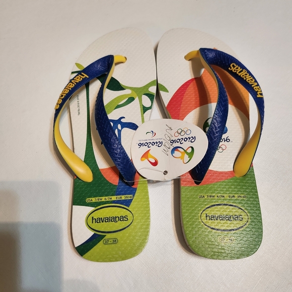 Havaianas  SUMMER OLYMPICS 2016 Blue and Yellow Sandals NWT - Picture 1 of 9